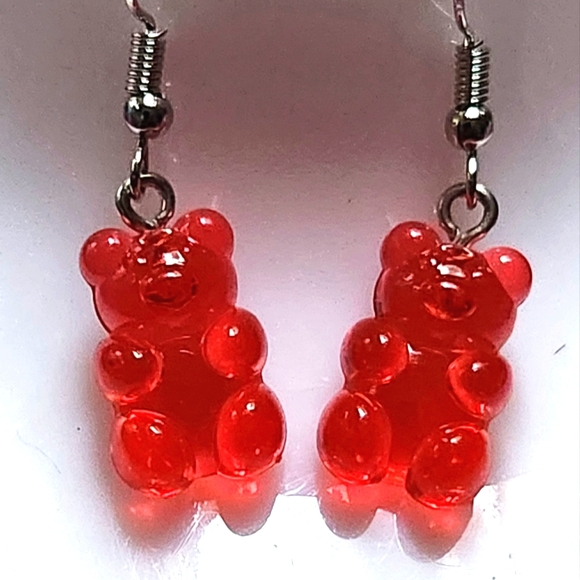 Red Gummy Bear Dangle Earrings Candy Earring Studs NWT Gift Idea Girls Women - Picture 2 of 5